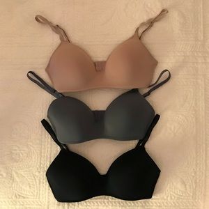 Set of 3 Vince Camuto bras: 1 black, 1 gray, 1 beige. All size 34C.